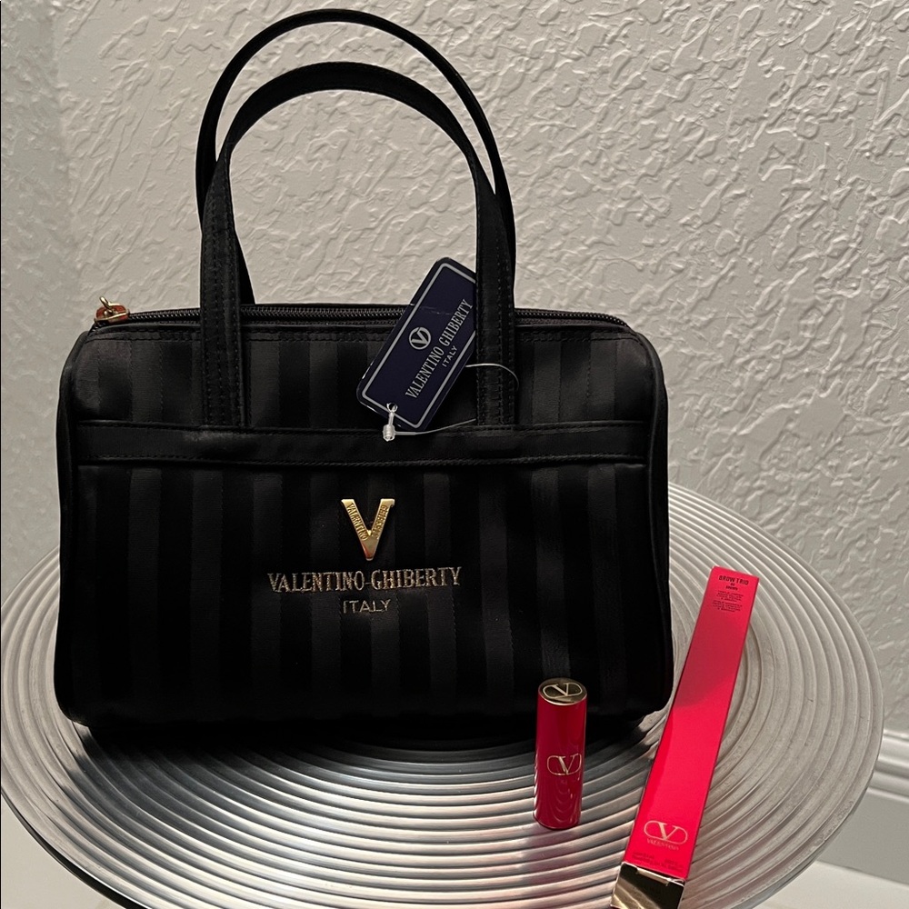 VALENTINO GHIBERTY ITALY RARE NWT VINTAGE BLACK COSMETIC BAG WITH COSMETICS - Picture 16 of 16